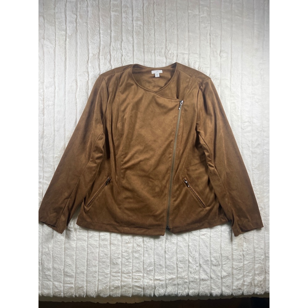 J.‎ Jill Petite L Brown Faux Suede Asymmetrical Zip Front Jacket